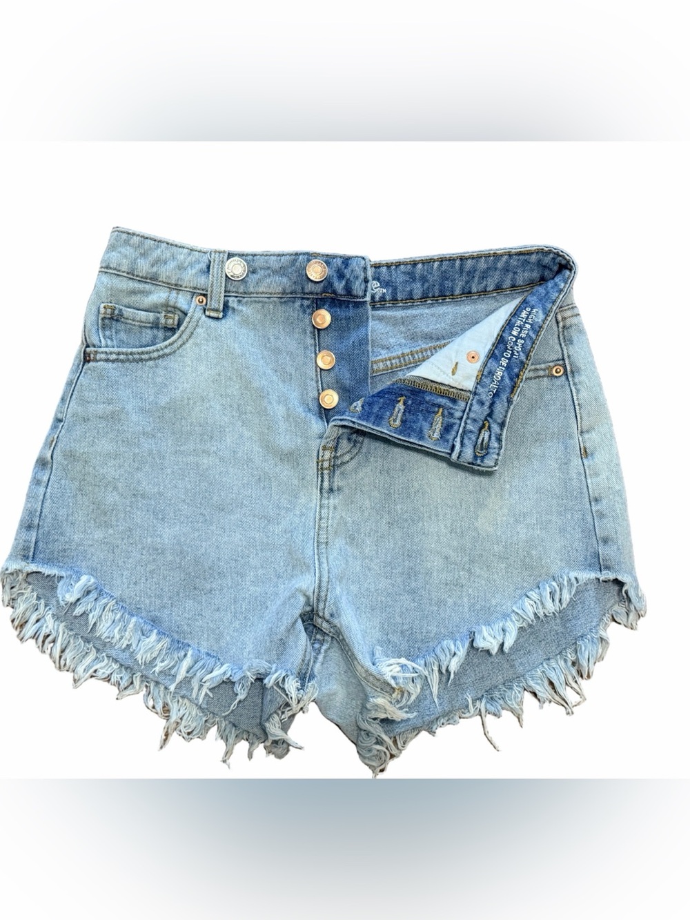 High Rise Cutoff Denim Shorts Light Wash Distressed Frayed Hem - 0